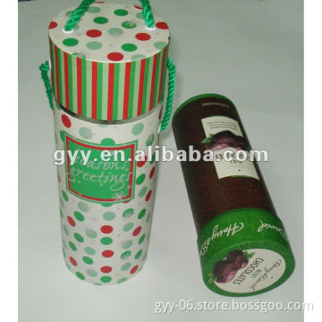 Round chocolate paper box with PP rope handle
